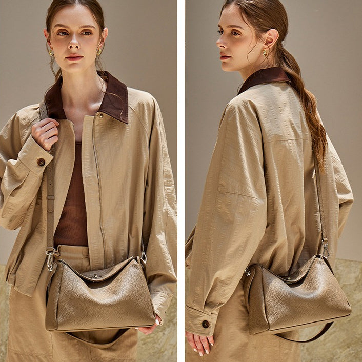 Women's Lychee-Grain Cowhide Convertible Hobo Bag