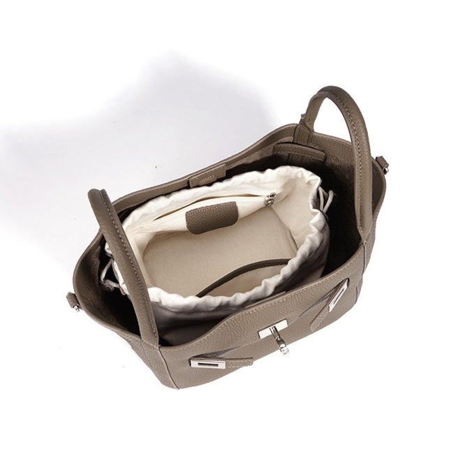 Women's Pebbled Cowhide Mini Bucket Bag with Detachable Pouch
