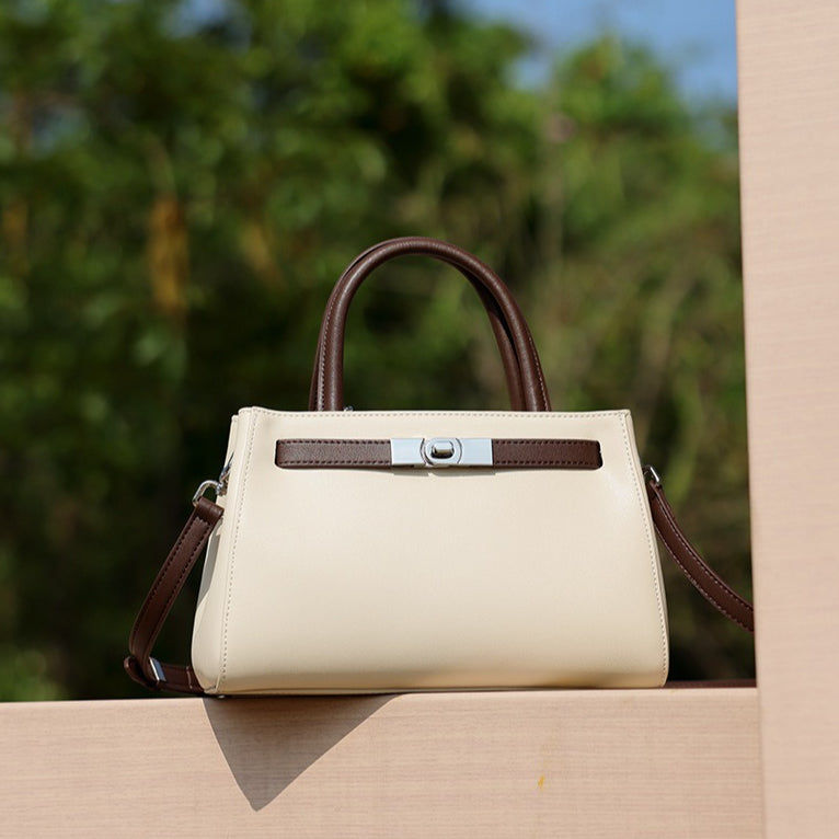 Women's Nappa Cowhide Turn-Lock Satchel with Detachable Strap