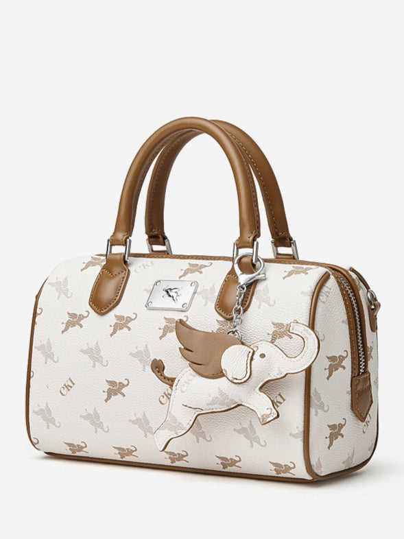 Women's Flying Elephant Monogram Mini Boston Bag with Charm