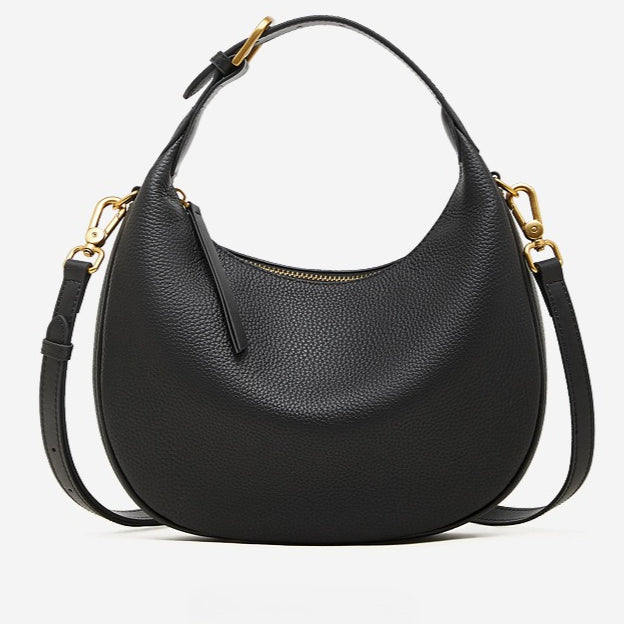 Women's Pebbled Cowhide Crescent Hobo Bag with Convertible Strap