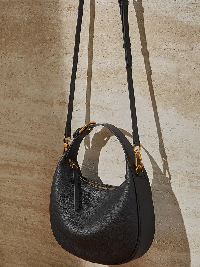 Women's Pebbled Cowhide Crescent Hobo Bag with Convertible Strap
