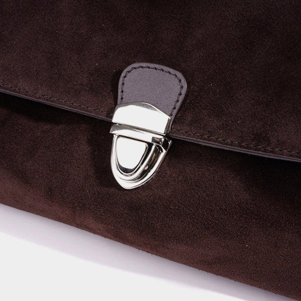 Women's Suede Leather Flap Shoulder Bag with Push-Lock