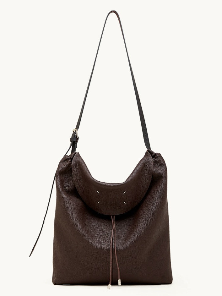 Women's Genuine Leather Slouch Tote Bag with Adjustable Strap & Detachable Pouch