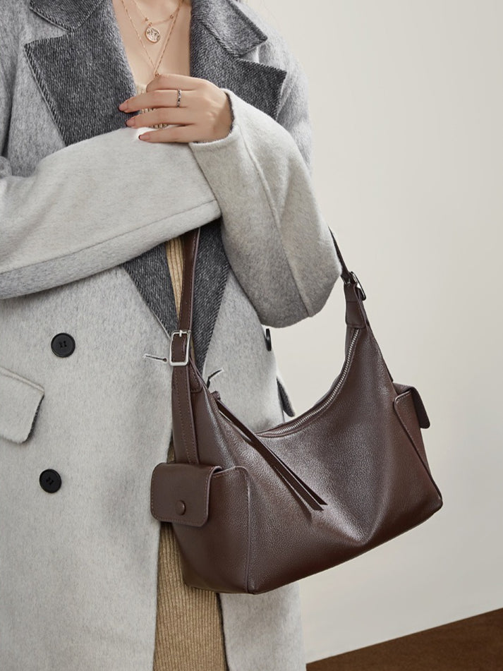 Women's Full-Grain Vegetable-Tanned Leather Tote Bag with Side Pockets