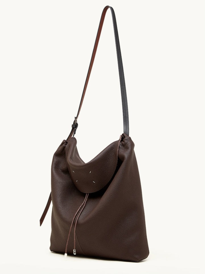 Women's Genuine Leather Slouch Tote Bag with Adjustable Strap & Detachable Pouch