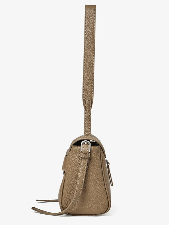 Women's Lychee-Grain Cowhide Flap Bag with Top Handle