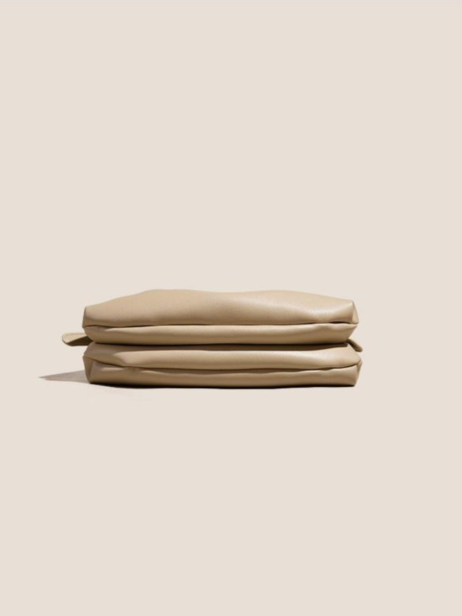 Women's Genuine Leather Ruched Cloud Clutch Bag with Detachable Strap