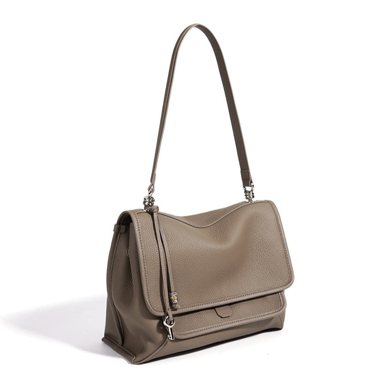 Women's Pebbled Cowhide Flap Messenger Bag with Adjustable Strap