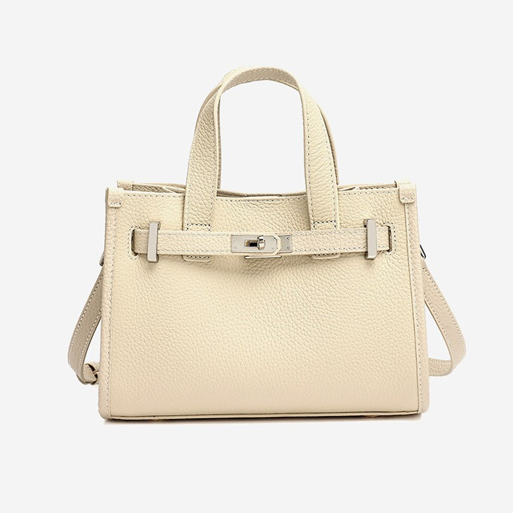 Women's Pebbled Cowhide Kelly Bag with Metal Turn-Lock