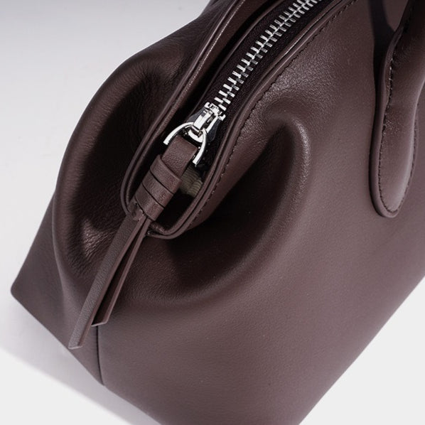 Women's Genuine Leather Curved Shoulder Clutch with Tassel Charm