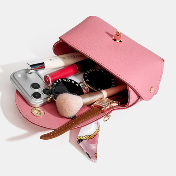 Women's Pebbled Cowhide Scarf Handle Chain Crossbody Bag