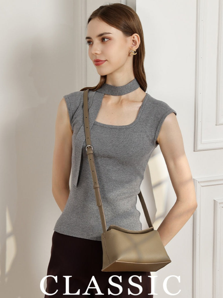 Women's Pebbled Cowhide Flap Crossbody Bag with Hidden Clasp