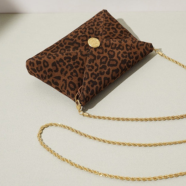 Women's Suede Leather Leopard Envelope Clutch Bag