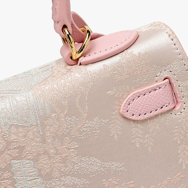 Women's Brocade Genuine Leather Kelly Bag with Padlock Charm