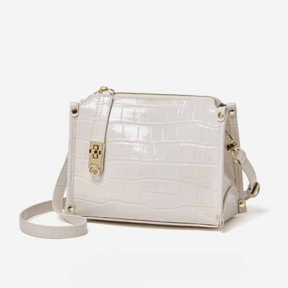 Women's Glossy Croc-Embossed Cowhide Structured Satchel