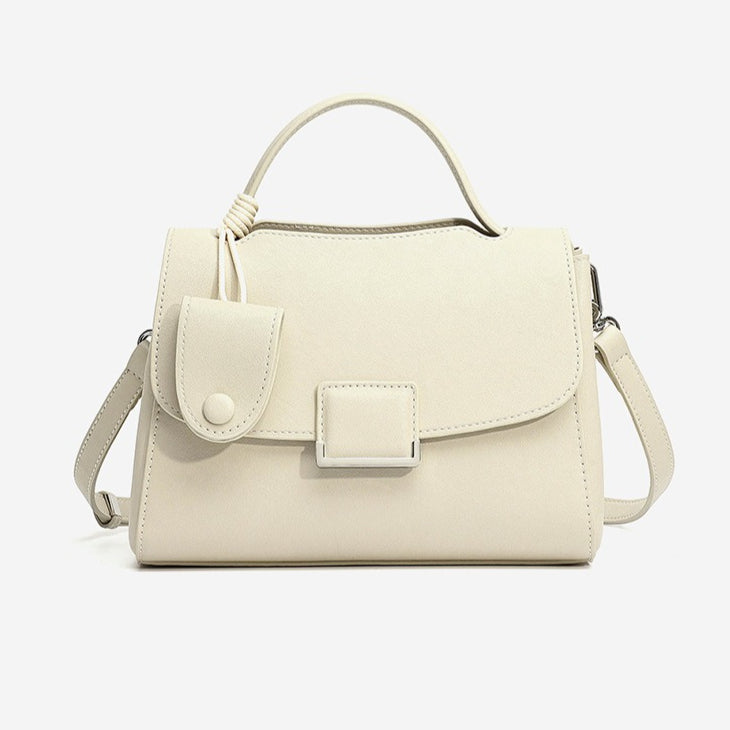 Women's Genuine Leather Square Flap Bag with Magnetic Closure