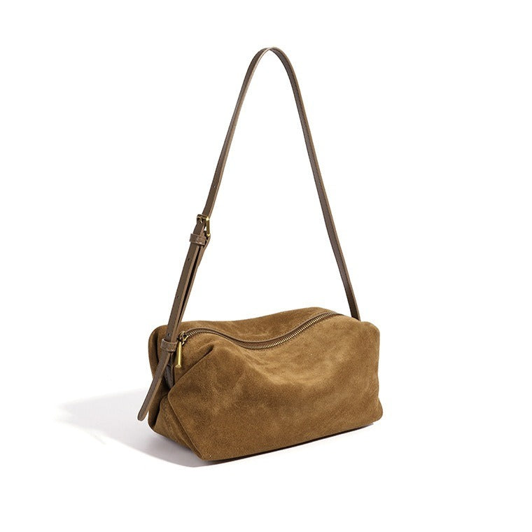 Women's Suede Leather Slouchy Clutch Bag with Adjustable Strap