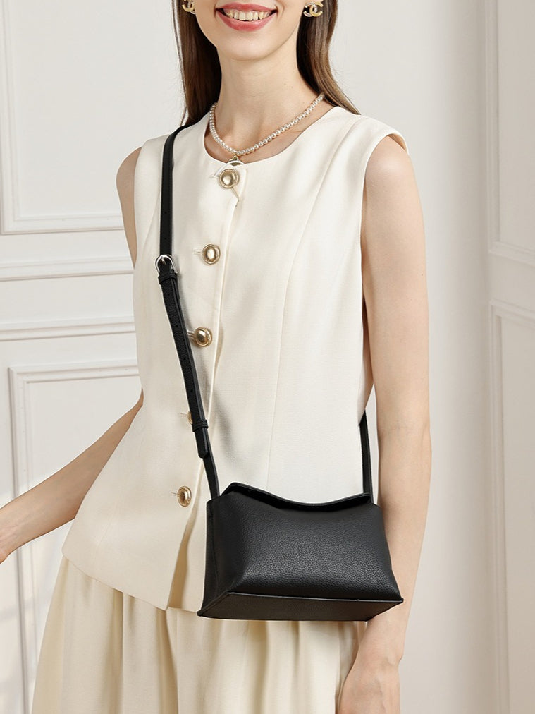 Women's Pebbled Cowhide Flap Crossbody Bag with Hidden Clasp