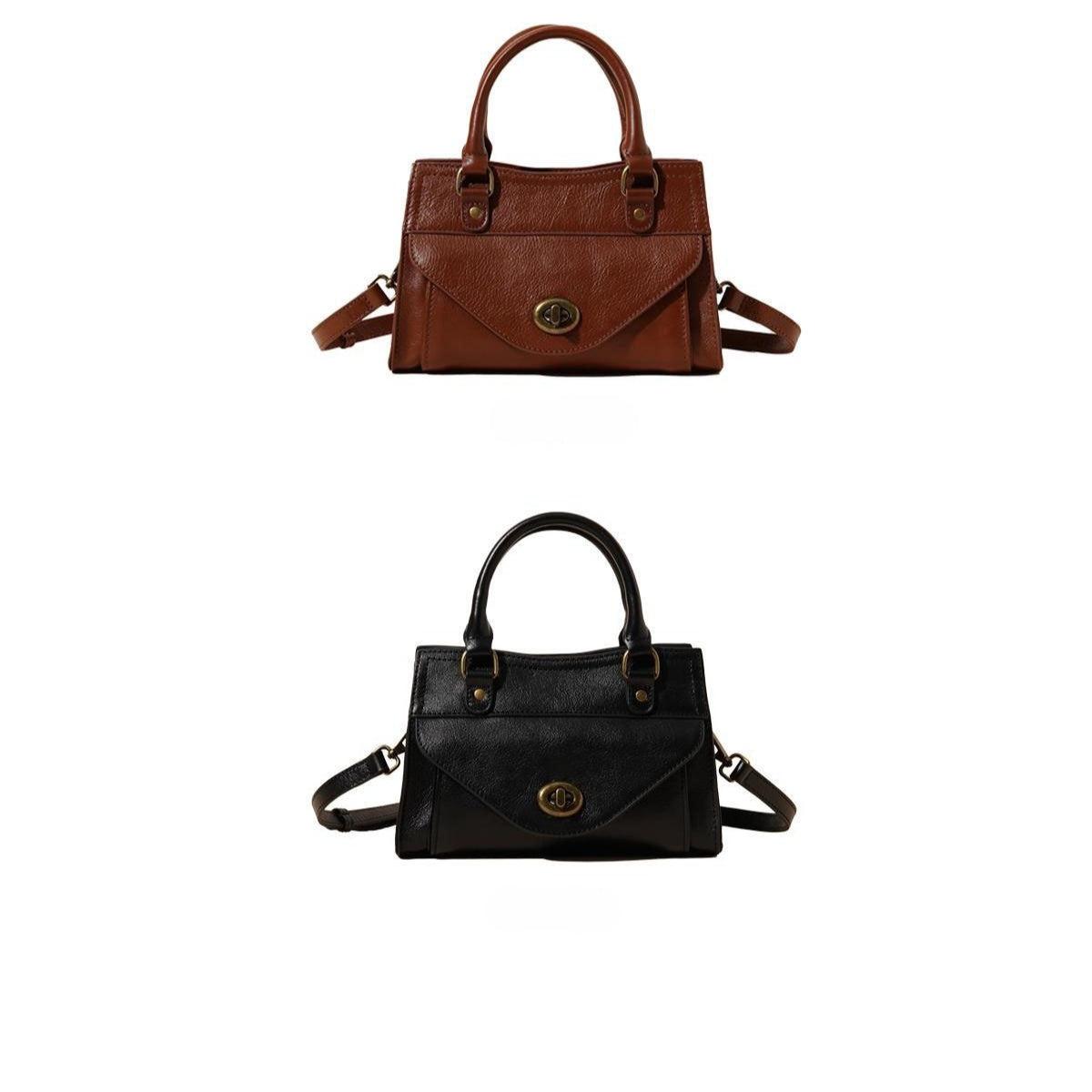Women's Oil-Waxed Cowhide Turnlock Mini Top Handle Bag