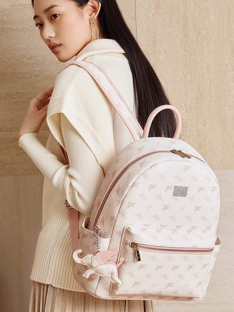 Women's Flying Elephant Print Backpack with Large Capacity and Zipper Closure