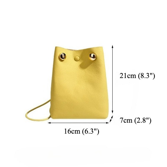 Women's Pebbled Cowhide Drawstring Phone Bag with Gold Accents
