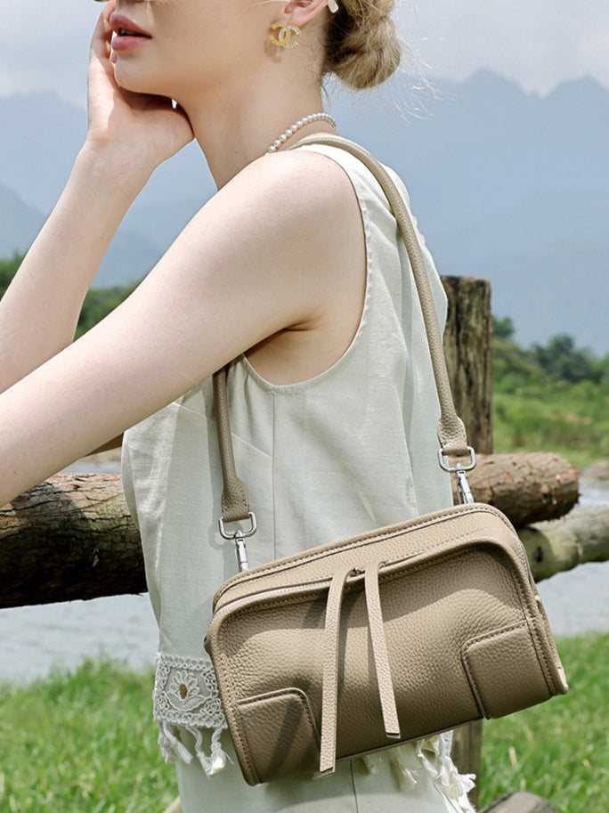 Women's Pebbled Cowhide Boston Bag with Detachable Straps