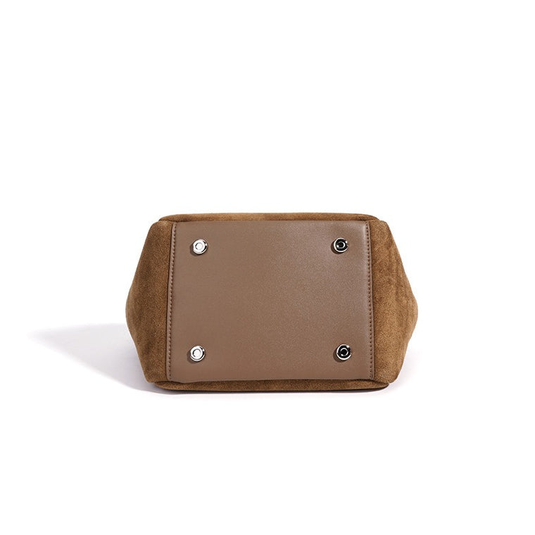 Women's Suede Cowhide Bucket Bag with Detachable Strap