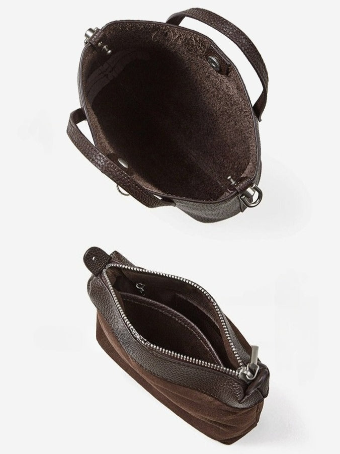 Women's Pebbled Cowhide Bucket Bag with Detachable Inner Pouch