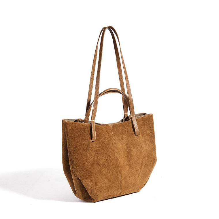 Women's Genuine Suede Tote Bag with Detachable Pouches