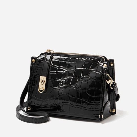 Women's Glossy Croc-Embossed Cowhide Structured Satchel