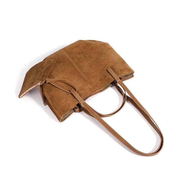 Women's Genuine Suede Tote Bag with Detachable Pouches