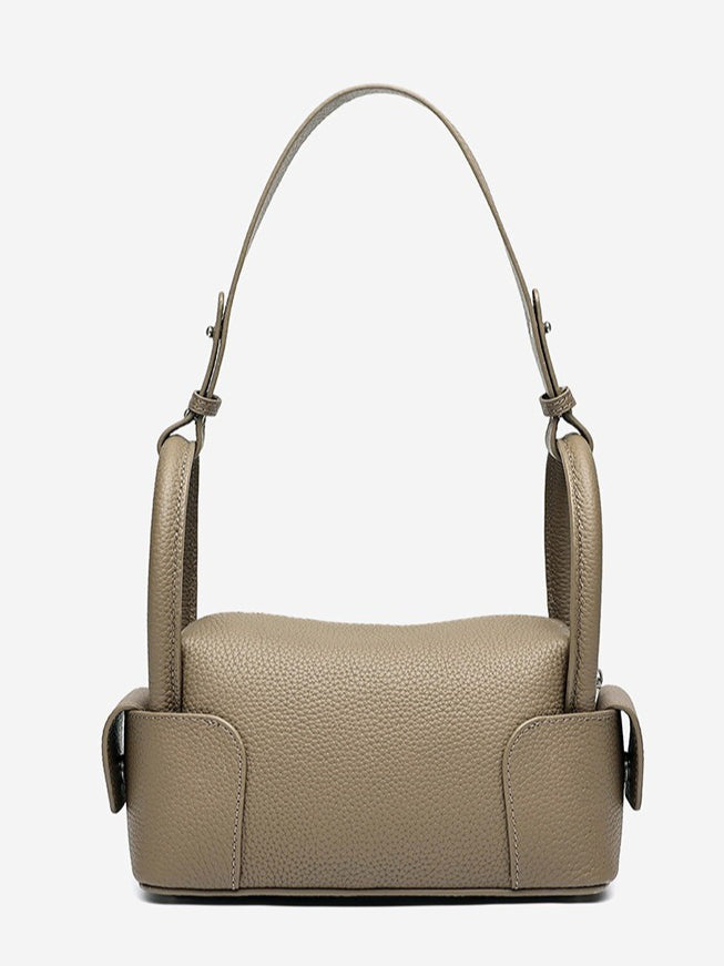 Women's Pebbled Cowhide Mini Boston Bag with Adjustable Strap