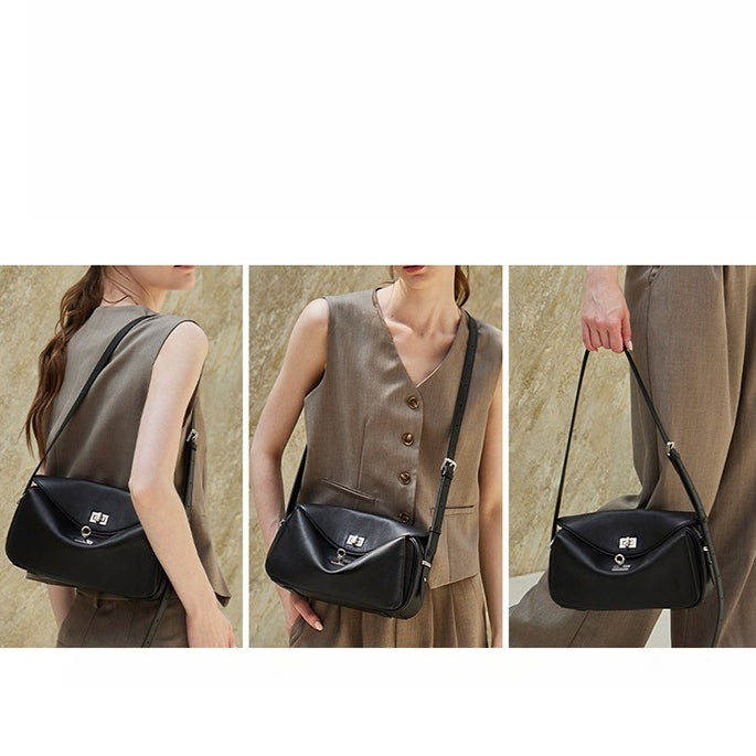 Women's Genuine Leather Envelope Flap Bag with Twist-Lock