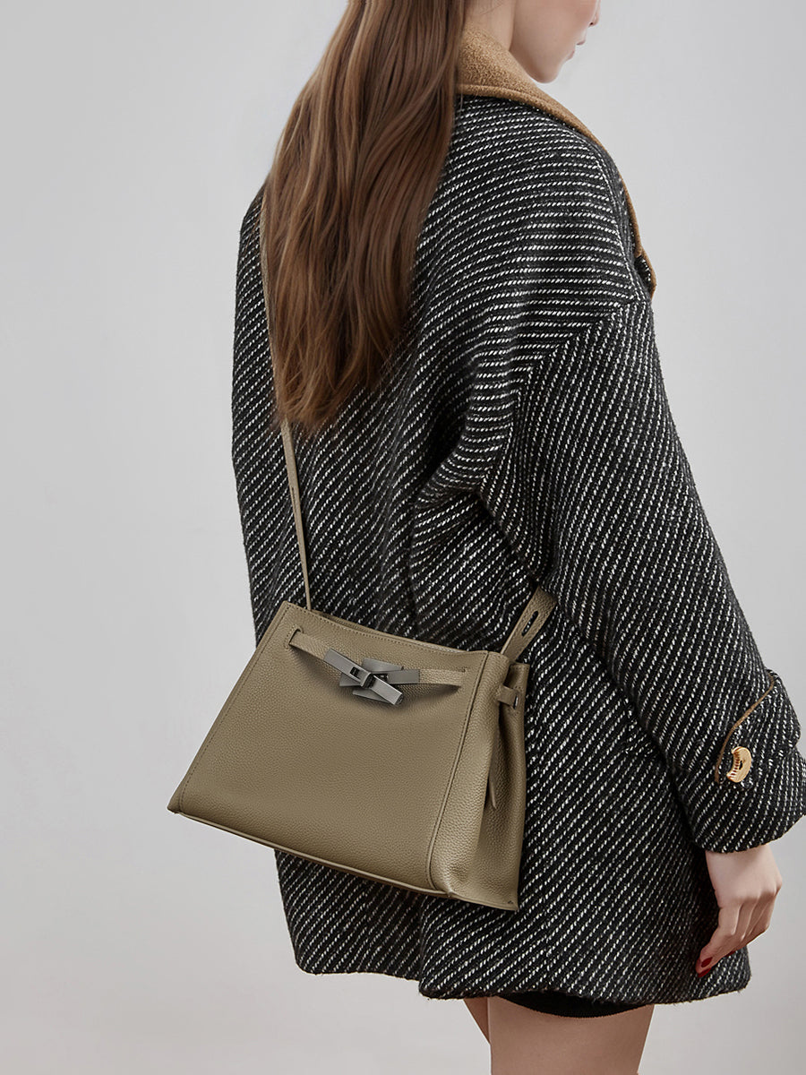 Women's Pebbled Cowhide Bucket Tote with Dual Straps