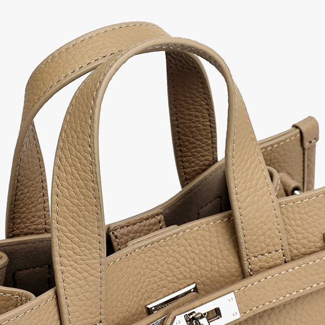 Women's Pebbled Cowhide Kelly Bag with Metal Turn-Lock