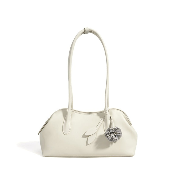 Women's Genuine Leather Curved Shoulder Clutch with Tassel Charm