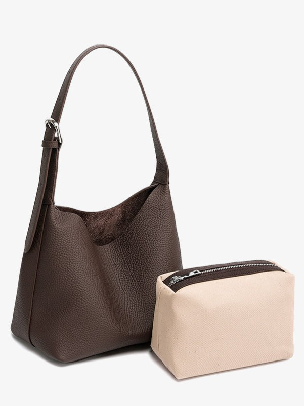 Women's TC Full-Grain Cowhide Hobo Bucket Bag with Adjustable Strap