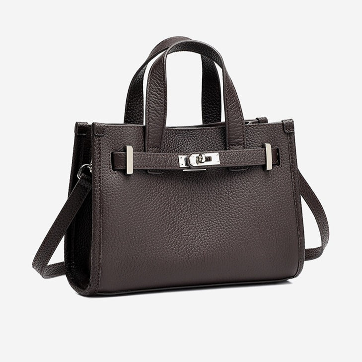 Women's Pebbled Cowhide Kelly Bag with Metal Turn-Lock