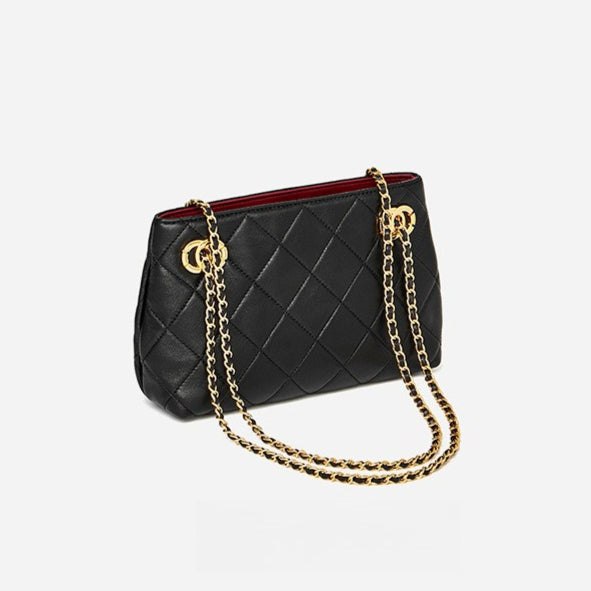 Women's Quilted Sheepskin Chain Mini Tote Bag