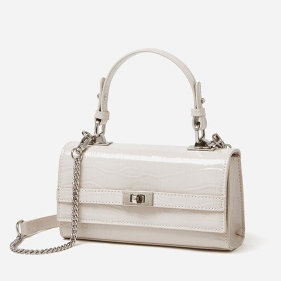 Women's Glossy Croc Cowhide Twist-Lock Envelope Bag