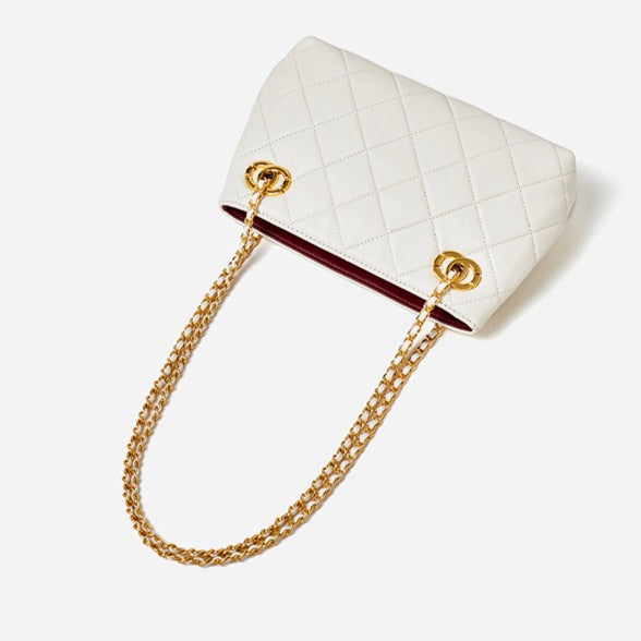 Women's Quilted Sheepskin Chain Mini Tote Bag
