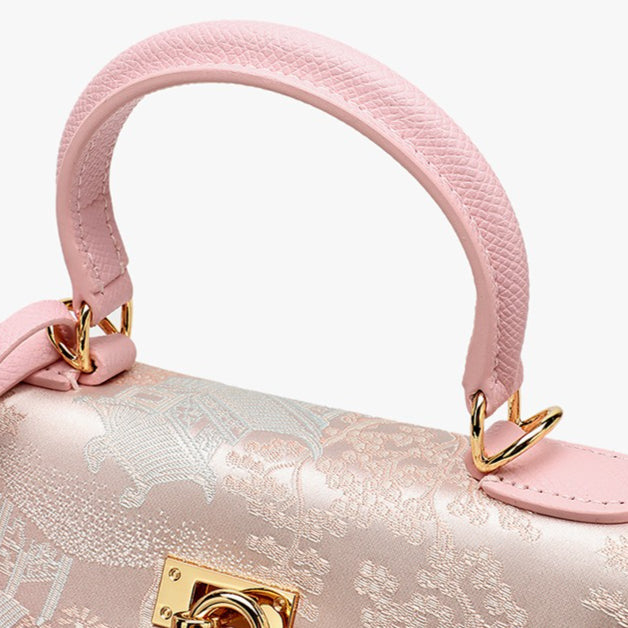 Women's Brocade Genuine Leather Kelly Bag with Padlock Charm