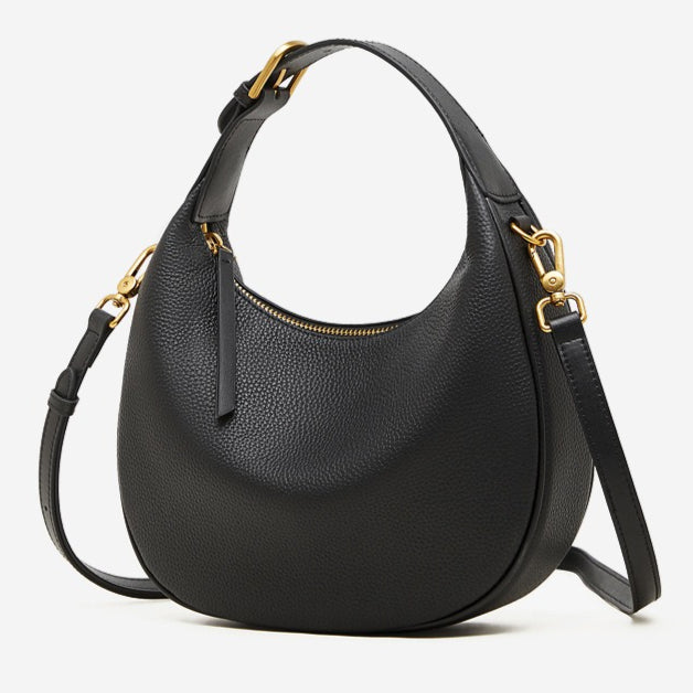 Women's Pebbled Cowhide Crescent Hobo Bag with Convertible Strap
