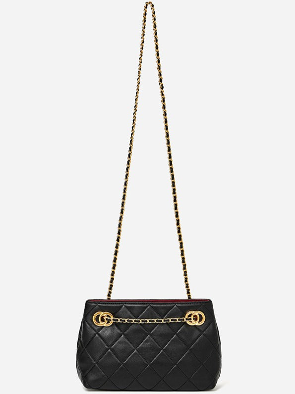 Women's Quilted Sheepskin Chain Mini Tote Bag