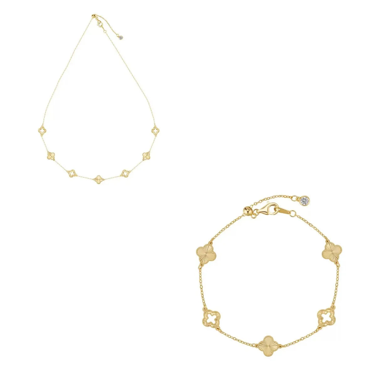 Luster Clover 925 Sterling Silver Necklace and Bracelet Set Laser Cut Clover Jewelry Set
