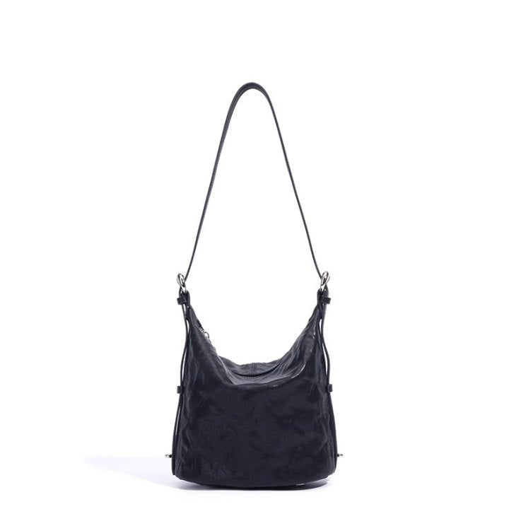 Women's Genuine Leather Soft Pleated Bucket Crossbody Bag